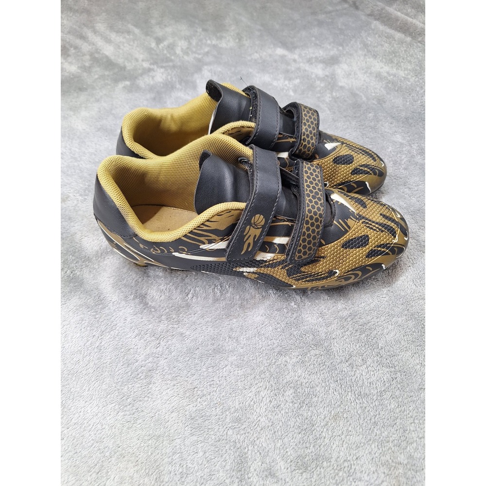 Kids Soccer Cleats Black Gold Graphic Hook and Loop Athletic Shoes Cleats - Picture 3 of 5